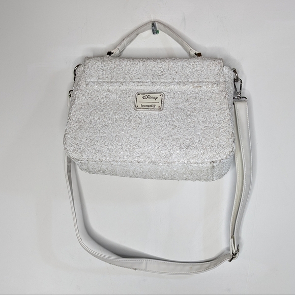 Disney Loungefly White Sequin Minnie Mouse Crossbody Bag - Picture 10 of 16